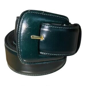 Nordstrom Italian Leather Belt 32 Dark Green Wide Leather Wrapped Buckle Italy